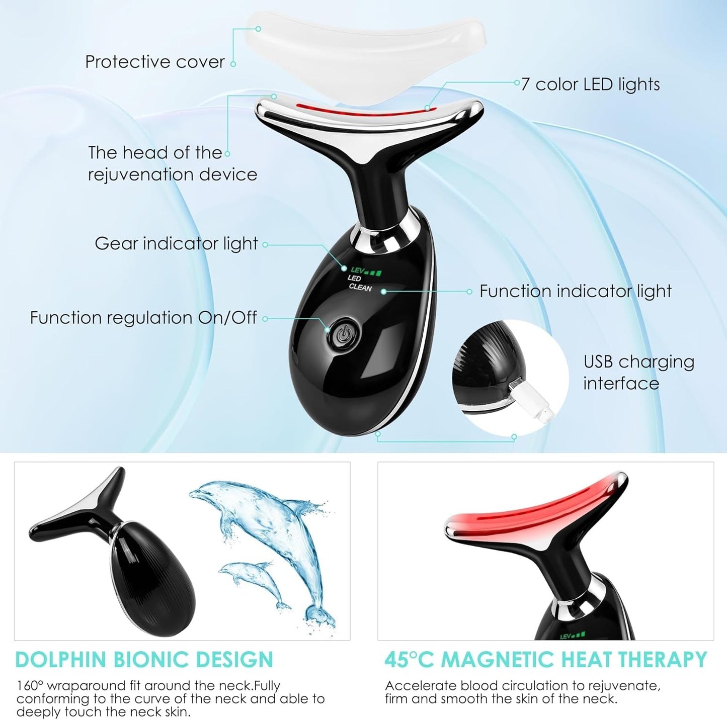 جهاز تدليك البشرة الذكي بتقنية 7 ألوان ضوئية – للعناية الشاملة بالوجه والرقبة