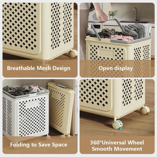 سلة تخزين متعددة الاستخدام على عجلات ومقابض – قابلة للطي ومثالية للغسيل والألعاب