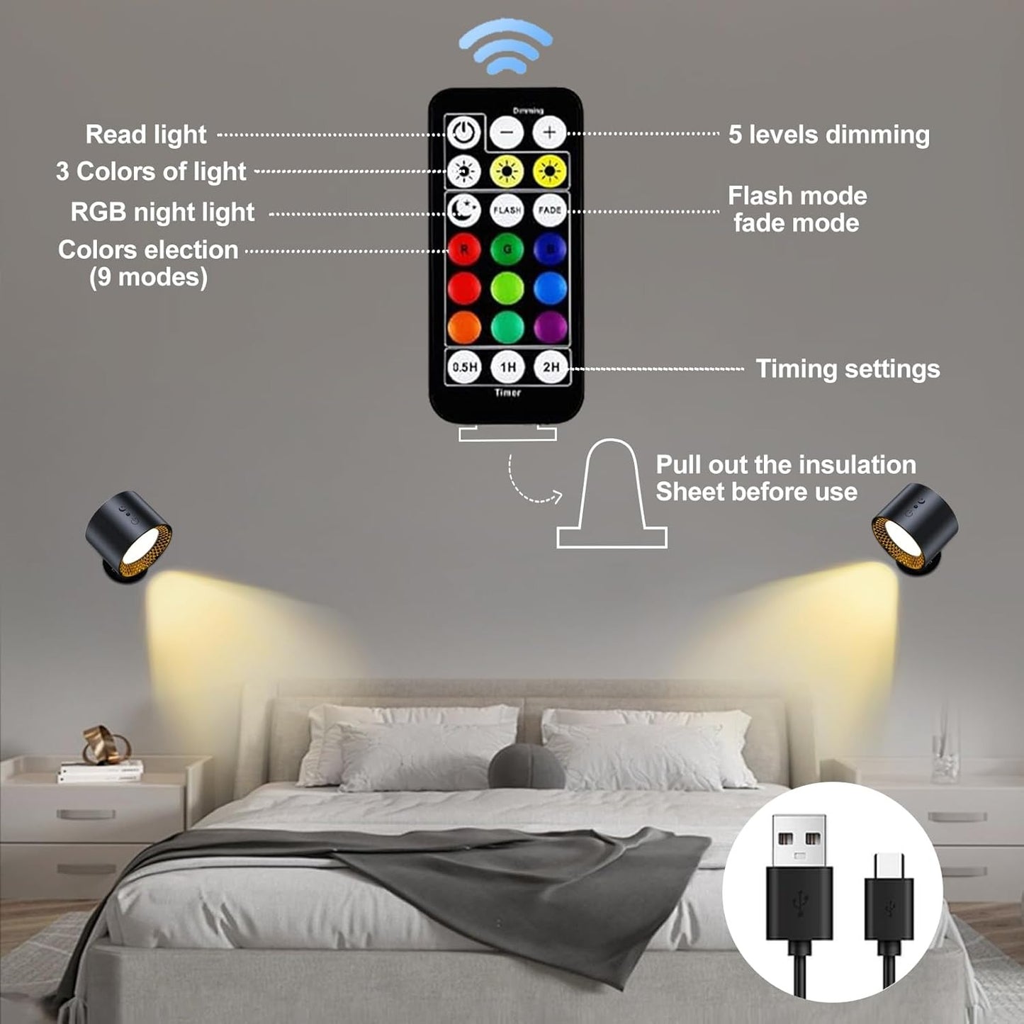 مصباح جداري حديث بتقنية اللمس – تصميم مغناطيسي لاسلكي ببطارية قابلة للشحن