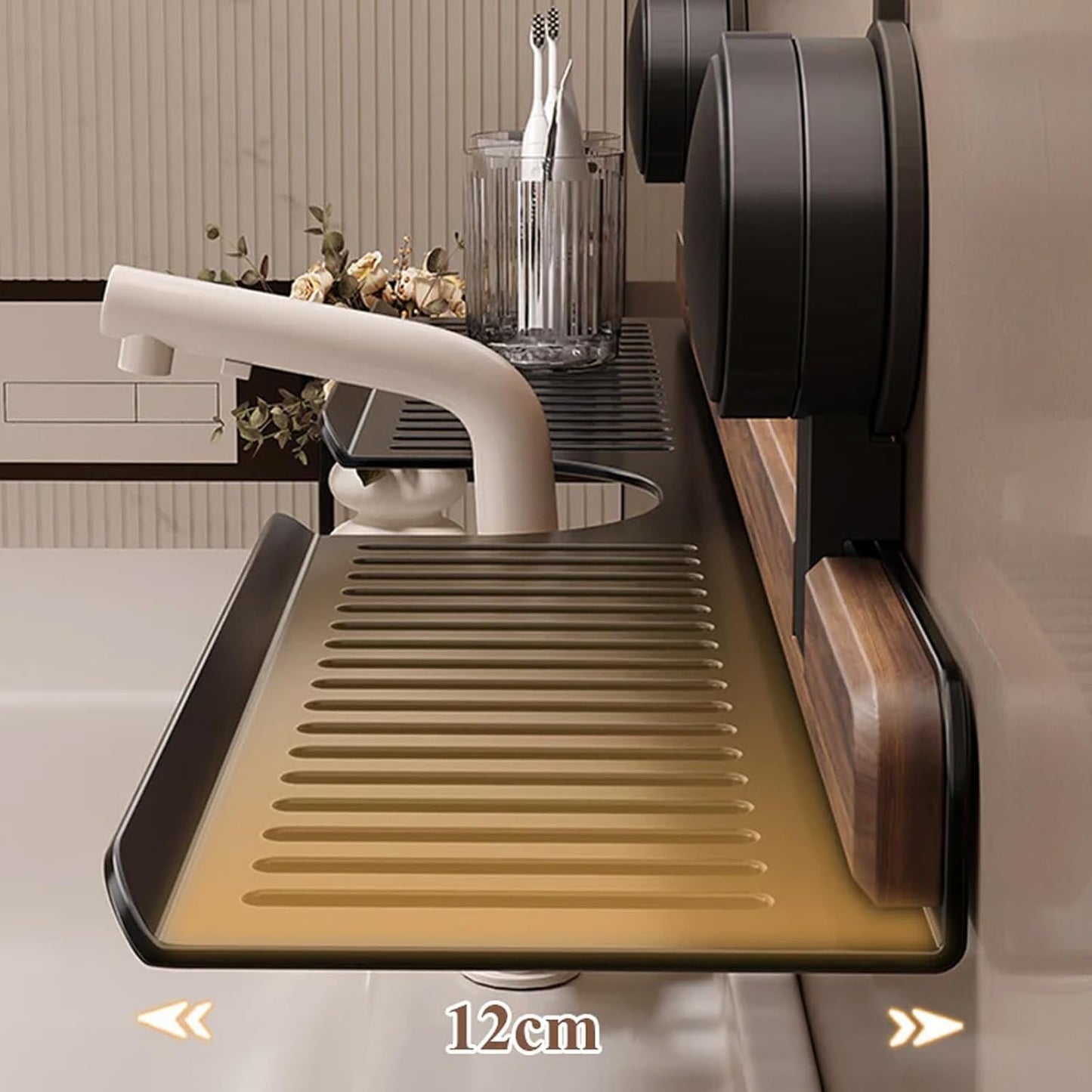 رف خشبي فاخر بقاعدة تثبيت بالشفط للمطبخ والحمام