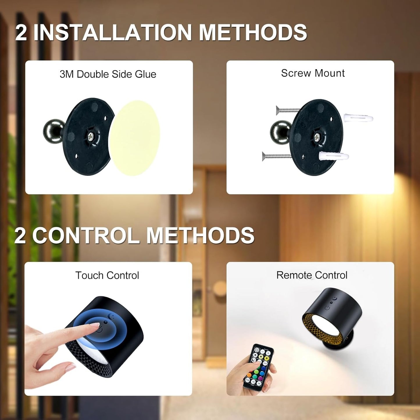 مصباح جداري حديث بتقنية اللمس – تصميم مغناطيسي لاسلكي ببطارية قابلة للشحن