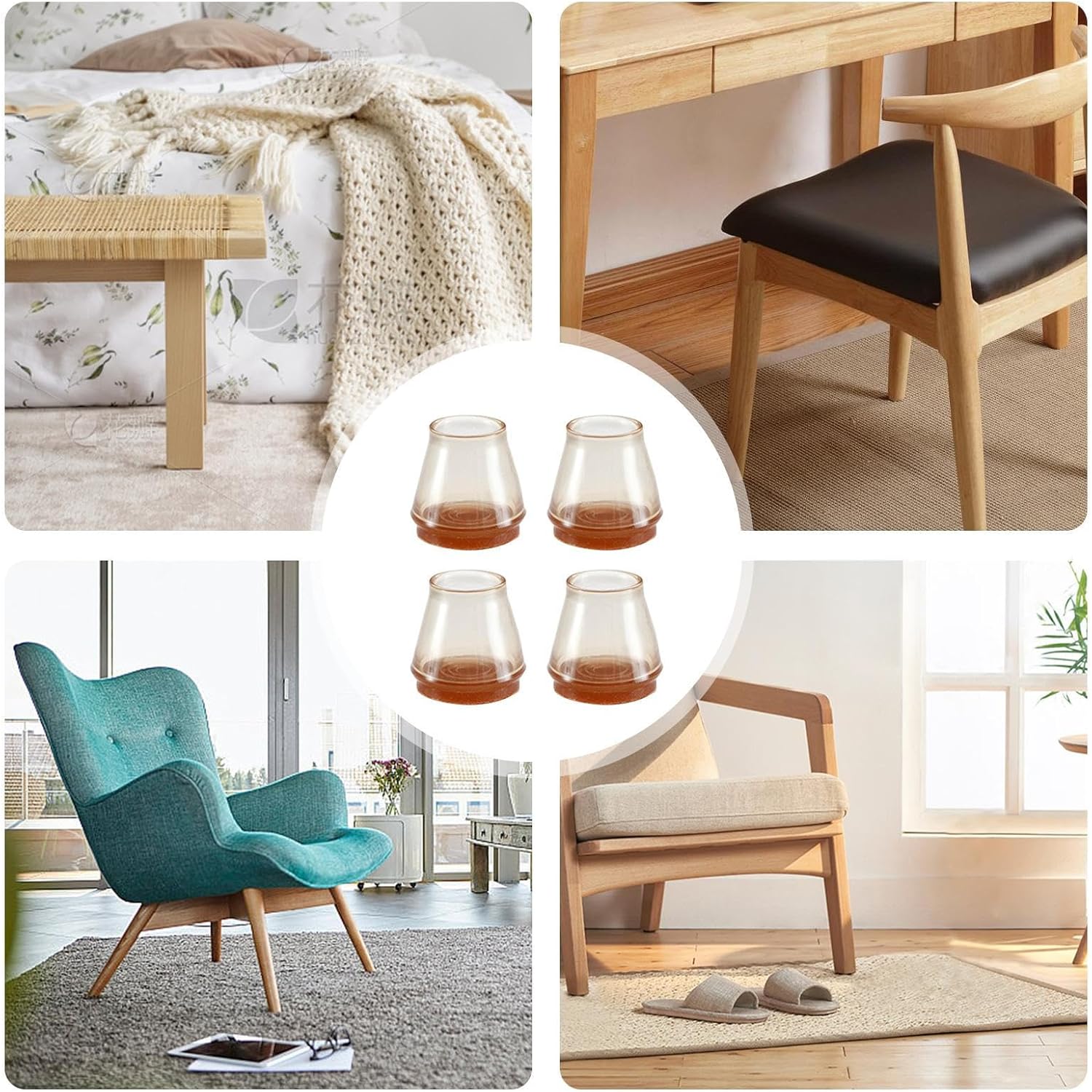 طقم أغطية أرجل الكراسي الشفافة مع قاعدة