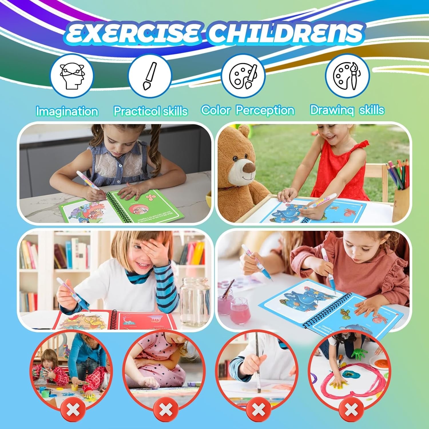 مجموعة دفاتر رسم تعليمية مائية قابلة لإعادة الاستخدام للأطفال –بدون فوضى