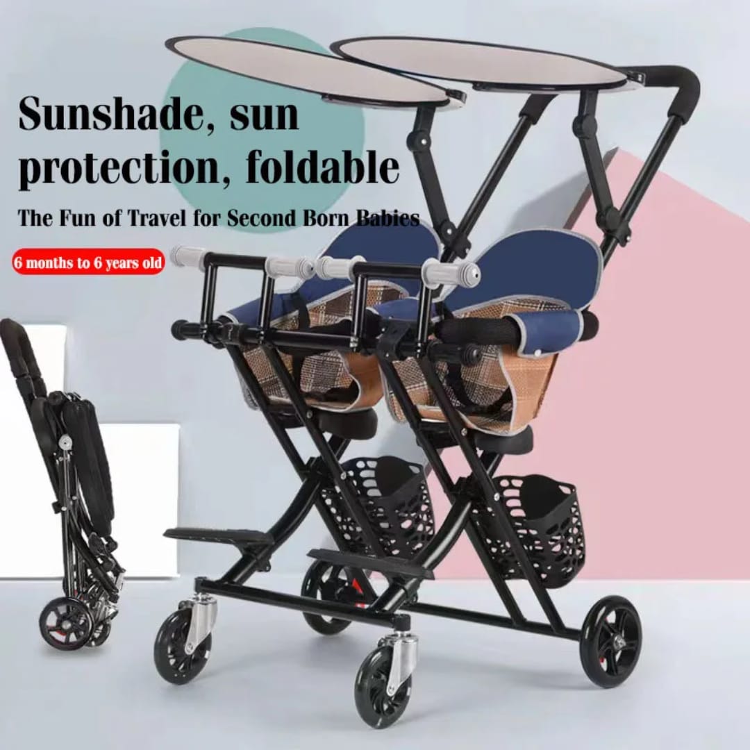 عربة أطفال توأم عملية وخفيفة الوزن – قابلة للطي من عمر 6 أشهر حتى 6 سنوات