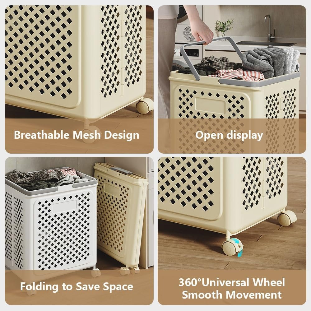 سلة تخزين متعددة الاستخدام على عجلات ومقابض – قابلة للطي ومثالية للغسيل والألعاب