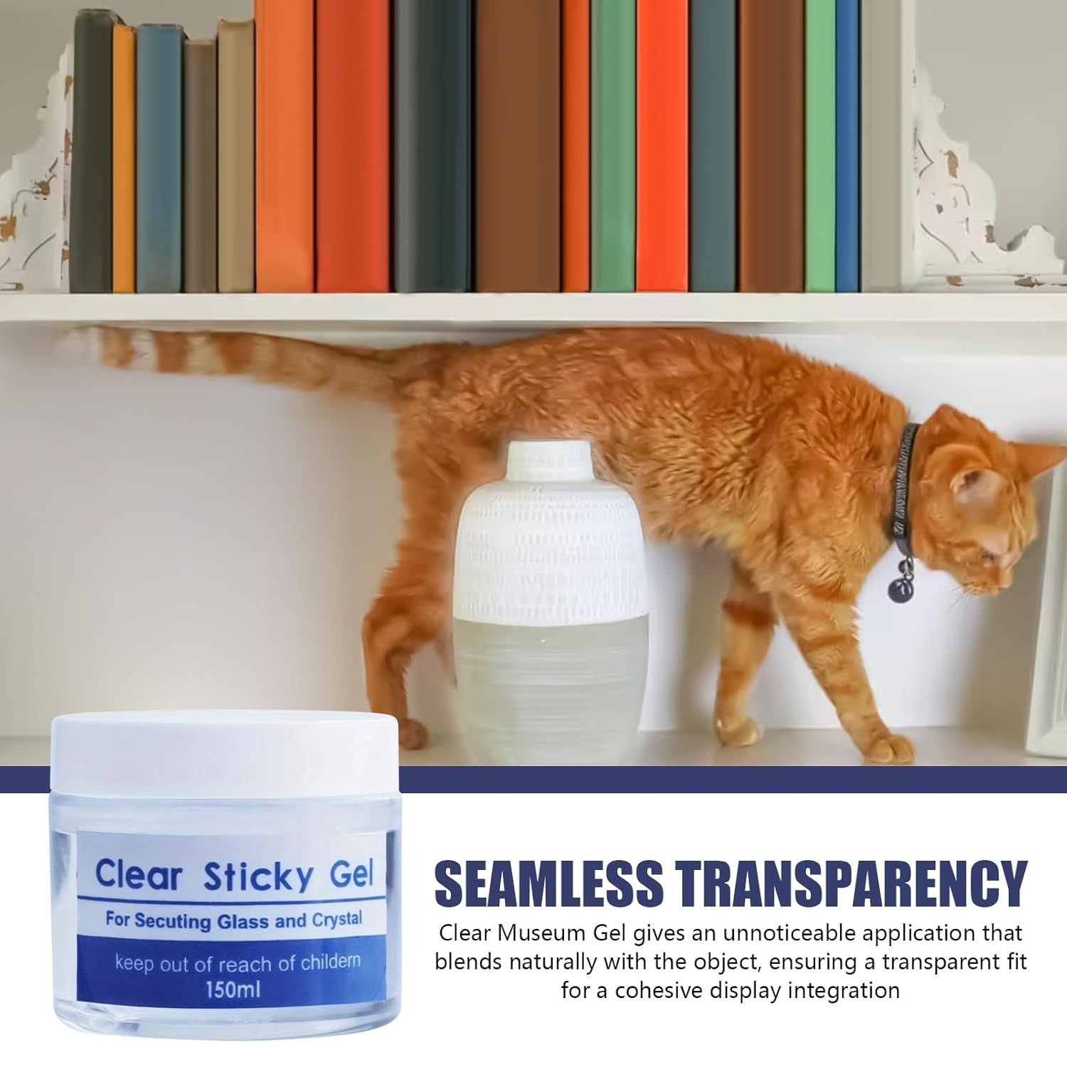 جل التثبيت الشفاف للمقتنيات الفنية والمجسمات الزجاجية بدون أثر