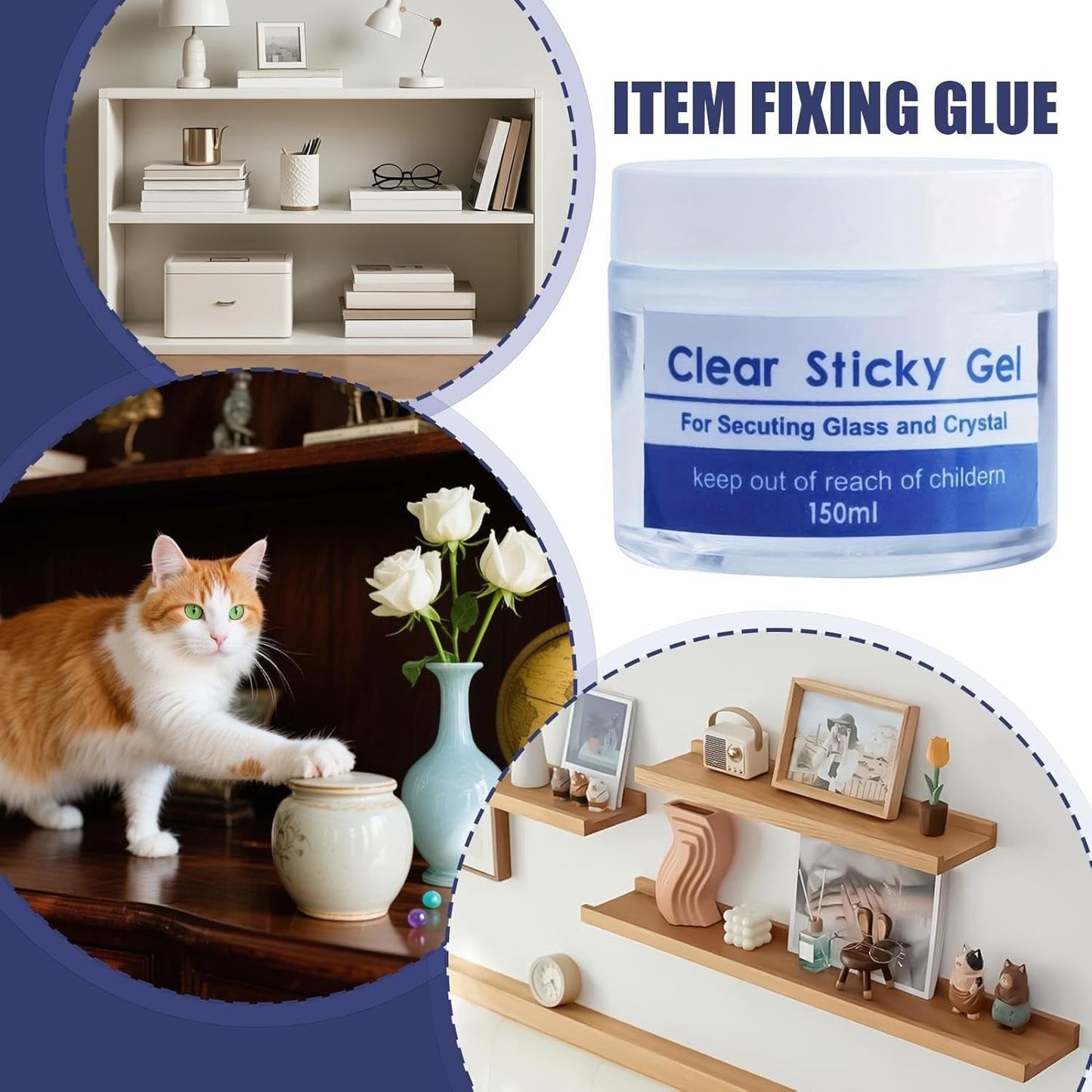 جل التثبيت الشفاف للمقتنيات الفنية والمجسمات الزجاجية بدون أثر
