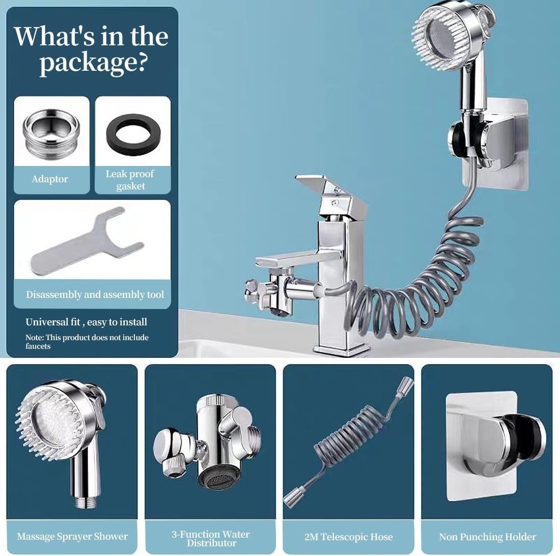 حنفية ماء متعددة الوظائف 3 في 1 – بتصميم دوار 360° ورأس دش للتدليك