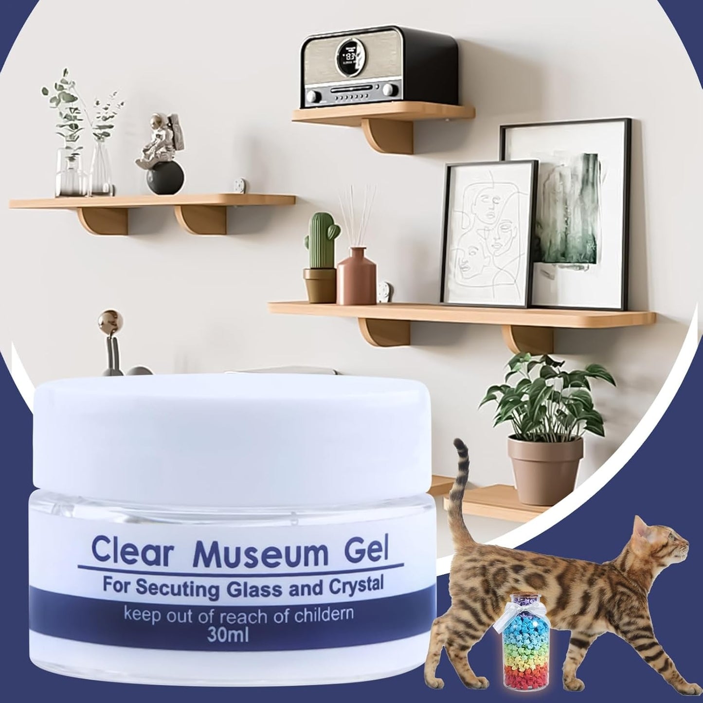 جل التثبيت الشفاف للمقتنيات الفنية والمجسمات الزجاجية بدون أثر